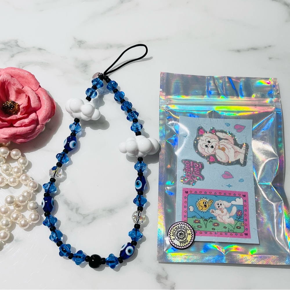 STRING TING LONDON SWAROVSKI CRYSTAL EVIL EYES WRISTLET PHONE STRAP